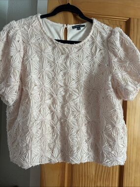 Adrianna Papell Pale Blush Textured Floral Puff Sleeve Blouse